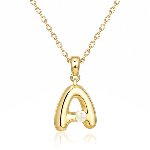 Milan Chiva Initial Letter Pendant Bubble Necklaces, 14K Gold Plated Dainty Necklace with a Cute Simulated Pearl, Name A-Z letter Pendant Personalized Charm Jewelry Trendy Gifts for Women MNS-1014GD - Image 1