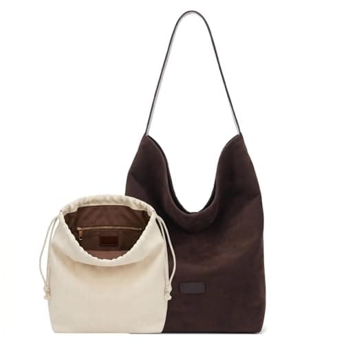 VLFMK Faux Suede Tote Bag for Women, 2-in-1 Minimalist Shoulder Bag with Internal Pouch, Large Slouchy Vegan Leather Purse with unadjustable wide strap for Work and Commute - Image 1