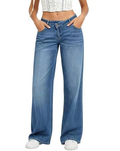 Flvsun Low-Rise Baggy Jeans for Women High Stretchy Wide Leg Boyfriend Jeans Loose Fit Y2K Trendy Denim Pants - Image 1