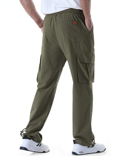 CANGHPGIN Mens Casual Cargo Pants Relaxed Fit Outdoor Travel Hiking Pants Men Drawstring Cotton Joggers Sweatpants with Pockets - Thumbnail 2