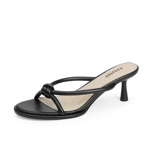 Easyfox Black Bow Heels for Women Rounded Open Toe Bow Heels Mules Slip on Sandals Womens Size 9 - Image 1