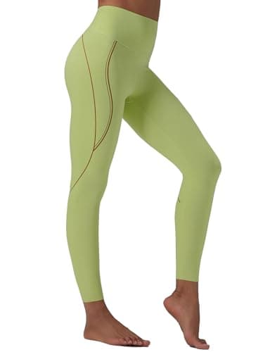 baleaf Freeleaf Broadway High Waisted Leggings for Women, 25" Dance Yoga Workout Running Athletic Contrast Stripe Tummy Control Soft Pants with Pockets, Light Green S - Image 1