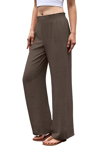 Sampeel Wide Leg Pants Woman 2026 Summer Business Casual Outfits for Women Work Flowy Palazzo Linen Trousers Dress Pants Office Fashion Clothes Chocolate Brown S - Thumbnail 2