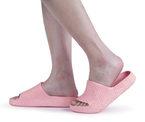 Weweya Shower Slippers Women Men Lightweight House Slides for Bathroom Dorm Beach Gym Pink Women Size 9 Men Size 7 - Thumbnail 2