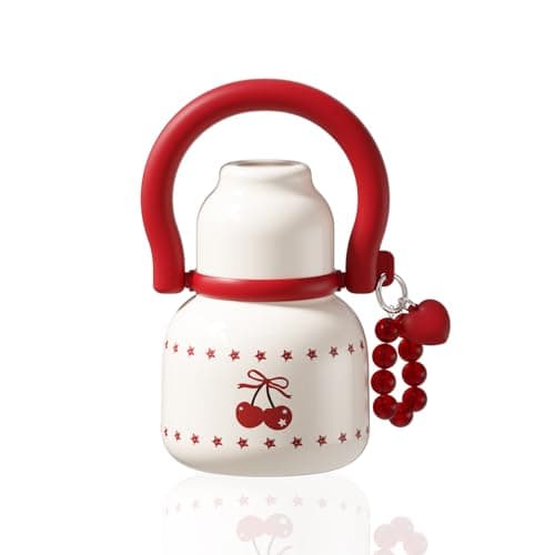 Sidagar 22 oz Water Bottle with Straw and Bowl, Unique Insulated 316L Stainless Steel Leak-Proof Flask for Women & Kids, Yoga & Travel, with Heart Bracelet Charm, Cherry White - Image 1