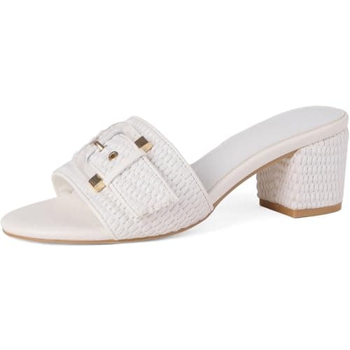 COMFITORIA Raffia Heeled Sandals Women Block Open Toe Slip on Mules - Image 1