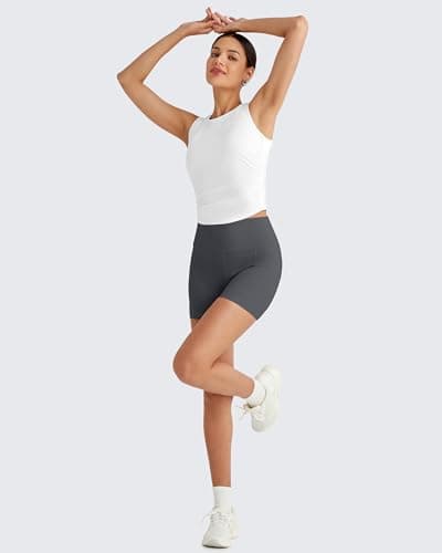 G4Free Tank Tops for Women Athletic Slim Workout Cropped Tops Quick Dry Summer Activewear Sleeveless Gym Shirts (White,XL) - Thumbnail 5