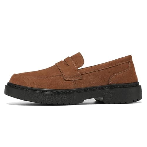 BEAUSEEN Women's Suede Penny Loafers Casual Lightweight Slip On - Comfortable Walking Shoes,Chic Flat for Work & Travel Brown,9.5 US - Thumbnail 3