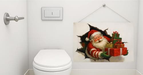 This two-piece vintage Santa and snowman holiday decoration tin plaque set measures 12 x 8 inches. Suitable for indoor and outdoor use, it makes a great winter decoration and gift. Perfect for display in your home, bathroom, garage, or patio. - Thumbnail 4