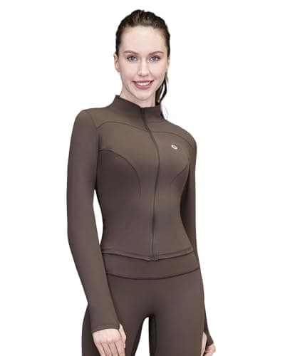 Pobodo Women's Slim Fit Full Zip Yoga Jacket with Thumb Holes, Lightweight Stand Collar Workout Top No Pockets