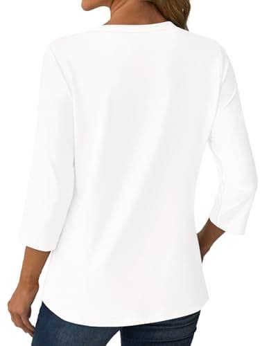 GKBK Womens Tops 3/4 Length Sleeve V Neck Button Down Loose Fit Shirts Business Casual Basic Tees Summer Fashion 2026 Dressy Casual Vacation Travel Essentials Blouses Trendy Outfits White XL - Thumbnail 3