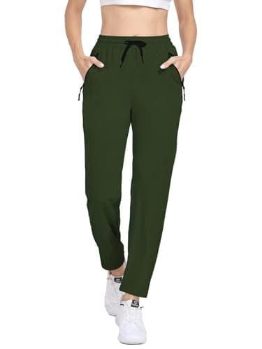 Hiking Pants Women Waterproof Quick Dry UPF 50+ Cargo Joggers Zipper Pockets Elastic Waist Drawstring Lightweight Work Casual Travel Outdoor Army Green M - Thumbnail 2