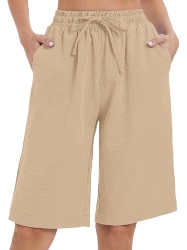 Moodclo High Waisted Ivory Small Bermuda Shorts for Women Knee Length Casual Wide Leg Summer Lightweight Comfy with Pockets 2026 - Image 1