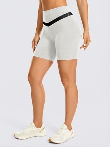 Aoysky Womens Buttery Soft Biker Shorts 6" High Waisted Color Block Workout Yoga Athletic Butt Lifting Volleyball Shorts White - Thumbnail 2