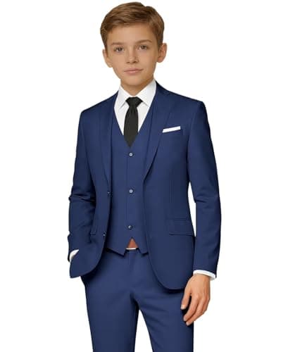Navy Boys Suit Size 8 for Kids Easter Suits Teen Boy Graduation Prom Outfit 5 Piece Dress Blazer Vest Pants Shirt Tie Set - Image 1