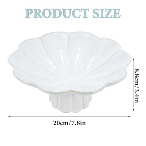 ISTOOLL Ceramic Fruit Bowl, 8 Inch White Decorative Bowl for Home Or Table Decor, Pedestal Design, for Kitchen Counter, Bread Candy Snacks Organizer, Seasonal Centerpieces - Thumbnail 4