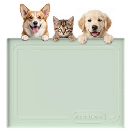 Pet Feeding Mat, Waterproof Silicone Pet Bowl Mat, 22x19 Light Green