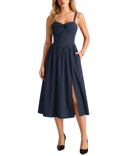 Scarlet Darkness Women's Corset Dress, Midi Sundress, Navy Blue, XL - Image 1