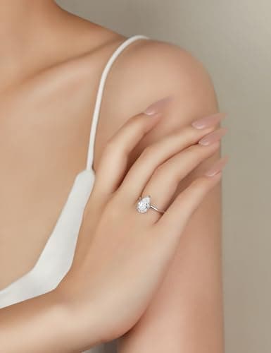 Elspeth 3CT Pear-Shaped Engagement Ring 925 Sterling Silver Hidden Halo Solitaire Cubic Zirconia Wedding Promise Ring for Women Size 8.5 - Thumbnail 3