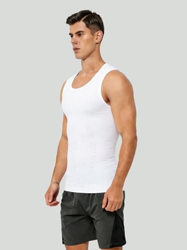 NIEEHBEGST 1 Pack White Men Compression Tank Top Slimming Body Shaper Shirt Tummy Control Workout Shapewear XXL - Thumbnail 3