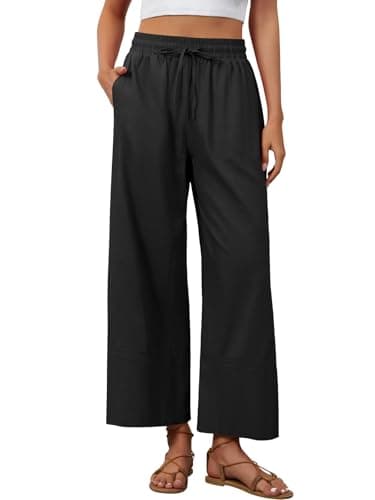 grewley Linen Pants for Women Cotton Baggy Boho Casual Palazzo Pants Wide Leg Long Trousers with Pockets Black S - Image 1