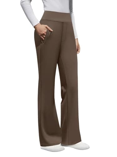 DLOODA Womens High Waist Dress Pants Business Casual Work Pants Stretchy Bootcut Pull On Slacks Office Trousers with Pockets Brown S - Image 1