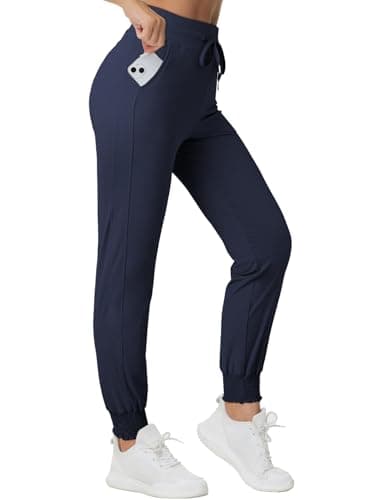 Dokotoo Women's Pants High Waisted Drawstring Joggers Pants Elasticity Casual Flowy Pant Cuffed Plain Jogging Spirng Summer Outfits Workout Lounge Sweatpants Blue Large - Thumbnail 4