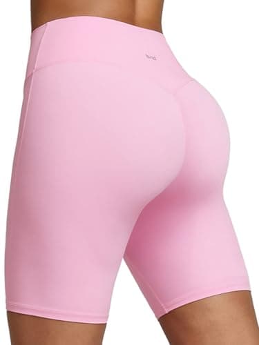 BRXL Workout Shorts Women 8" No Front Seam High Waist Yoga Gym Biker Shorts Tummy Control with Inner Pocket Pink - Image 1