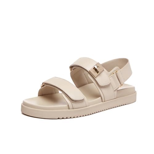 Rihero Women's Flat Sandals Comfort Adjustable Double Strap Slip on Leather Footbed Nude Sandals with Back Strap Size 9.5 - Image 1