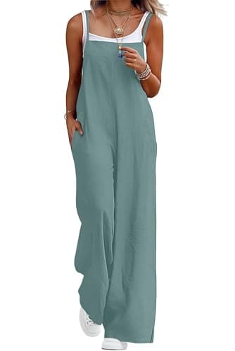 Lepunuo Womens Casual Loose Jumpsuits Summer Wide Leg Rompers Sleeveless Overalls Boho Jumpers with Pockets - Image 1