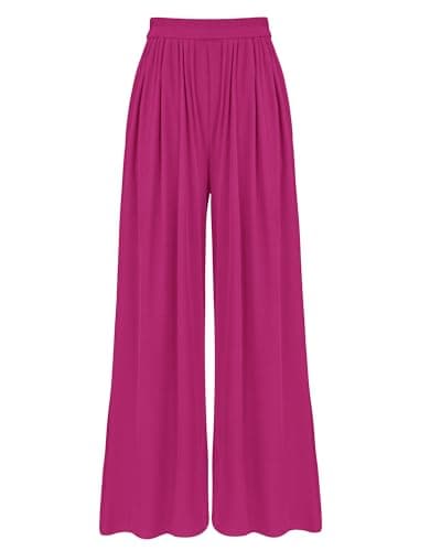BTFBM Palazzo Pants for Women 2026 Summer Clothes Pockets High Waist Casual Ribbed Knit Flowy Spring Wide Leg Trousers(Rose Red, XX-Large) - Image 1
