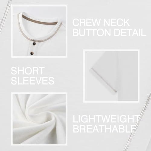 Dokotoo Men Men's Mens Henley Shirts Short Sleeve T Shirt Fashion Casual Basic Plain Cotton Tee Shirts White Small - Thumbnail 5