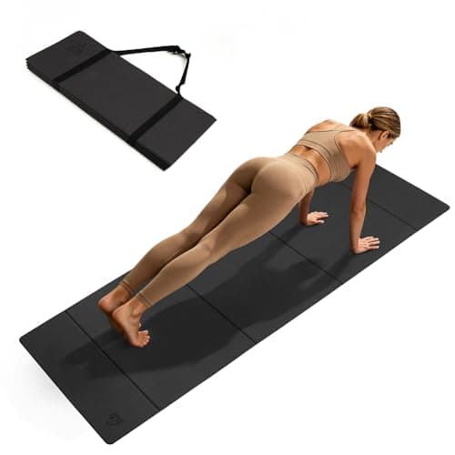 IwIeIaIrI Foldable Yoga Workout Mat with Strap– 1/4" (6MM) Thick, Lightweight, Non-Slip, 69x24" Long-Wide, POE, Portable & Easy to Store for Women Men Home Workout, Pilates, Gym, Travel, Floor Exercises (Dark Grey)