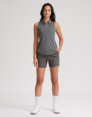 G Gradual Womens Golf Shirt Sleeveless Zip Up Polo Shirts for Women Collared Lightweight Tennis Athletic Tank Top, Dark Grey, Medium - Thumbnail 3
