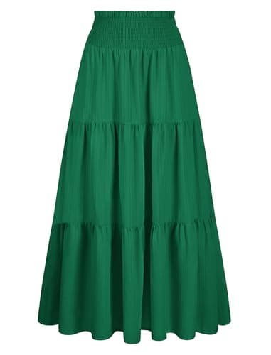 Arolina Women's Flowy Maxi Skirt Casual Summer Pleated High Waisted Long Skirts Trendy Midi Skirt for Vacation XXL Green