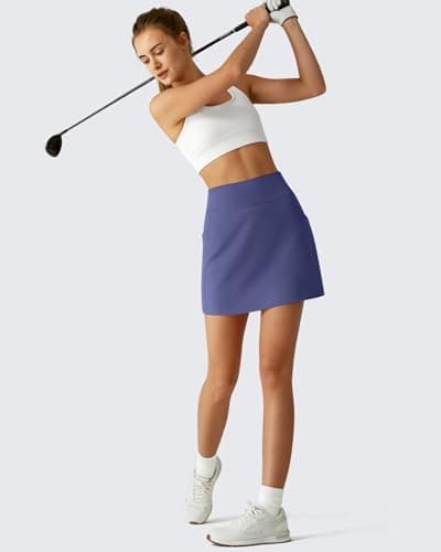 G4Free Skirts for Women with Inner Pockets High Stretch Built-in Shorts Summer A Line Tennis Skirts Stretchy Athletic Skort(Dusky Purple,XS) - Thumbnail 2