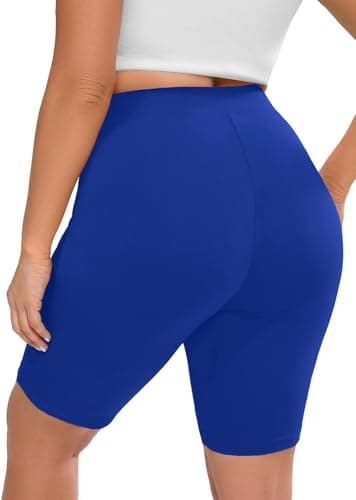AusLook Plus Size Biker Shorts for Women 8" High Waisted Tummy Control Royal Blue 1X Yoga Workout Shorts Soft Stretch Gym Running Shorts
