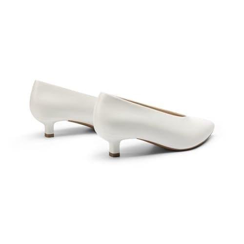Athlefit Womens Low Kitten Heel Closed Toe Dress Pumps Shoes White Size 5.5 - Thumbnail 6