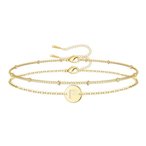 JNZSSWHJJH Bracelets for Women - 18K Gold Plated Disc Letter F Initial Bracelet | charm Bracelet | Initial Bracelets Gifts for Women - Image 1