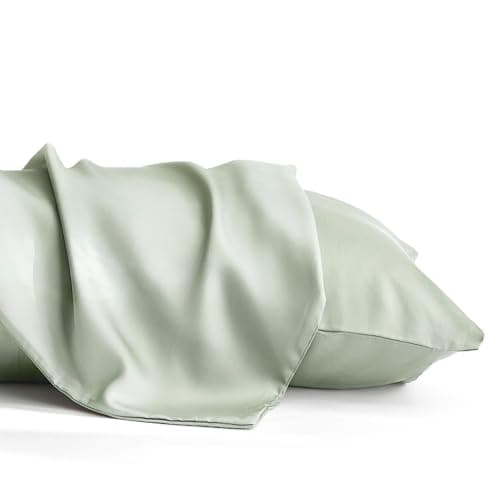 DCSKY 100% Lyocell Silk Pillowcase 2-Pc Tencel Pillowcases Silky Smooth Cooling Pillow Covers for Hot Sleepers 20x30 Inches (Green, 20x30in) - Image 1