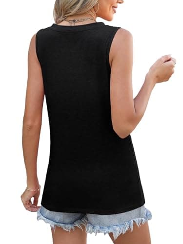 SLOWCOLIN Womens Tank Tops Loose Fit V Neck Tank Tops for Women Summer Casual Sleeveless Shirts Black XXL - Thumbnail 4