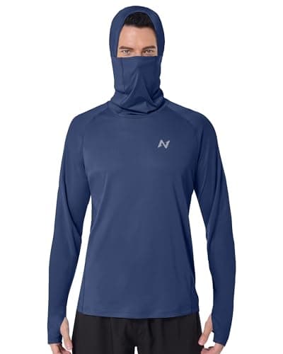 isnowood Men's UPF 50+ Sun Hoodie, Fishing Shirts UV Protection Long Sleeve, Quick Dry Hooded Rash Guard Hiking with Mask Navy - Image 1
