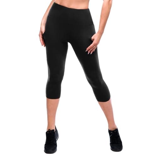 SINOPHANT High Waisted Leggings with Pockets Women, Full Length Capri Buttery Soft Stretchy Yoga Pants(Capri Black,S-M) - Image 1