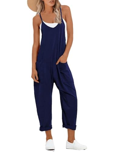 STOLKISS Casual Sleeveless Jumpsuits for Women Adjustable Spaghetti Strap Baggy Wide Leg Long Pants Rompers with Pockets Grey - Image 1