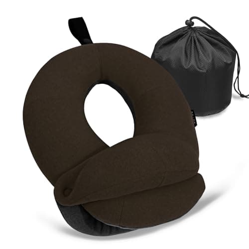 BUYUE Kids Travel Pillows for Airplane, 360° Head Support Sleeping Essentials for Boys Long Flight, Skin-Friendly Soft Neck Pillow for Traveling in Car Seat, (Small, Brown Grey, 40-90 lbs) - Image 1