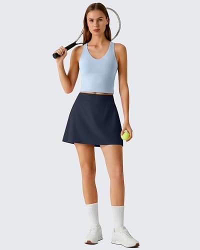 G4Free Golf Skorts for Women with 2 Pockets Lightweight Yoga Waist Ruffle Skirt Inner Shorts Stretchy Athletic A-line Summer Skirt(Dark Navy,L) - Thumbnail 6