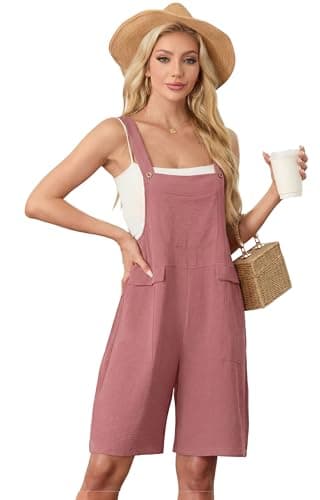 HiMONE Womens Summer Jumpsuit Sleeveless Casual Romper Overalls With Square Neck And Pockets (Rust Red-XL) - Image 1