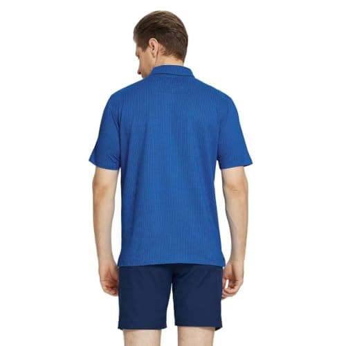 M MAELREG Mens Golf Shirt Short Sleeve Dry Fit Performance Pocket Casual Jacquard Collared Polo Shirts for Men Cobalt - Thumbnail 4