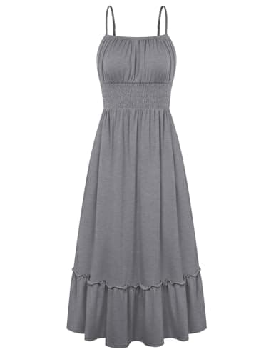 GRACE KARIN Women's Summer Maxi Dress 2026,Smocked Ruched Bust Sundress with Adjustable Straps & Pockets Gray XL - Image 1