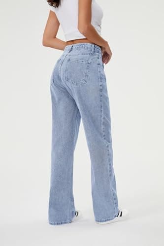 HDLTE Women's Wide Leg High Waist Baggy Blue Washed, Sky Blue Jeans - Thumbnail 3